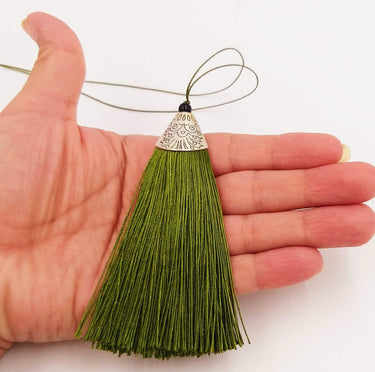 Olive Green Tassels Artificial Silk Tassel with Cone Cap, Earring Tassel, Bridal Tassels